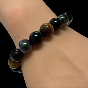 Mindful Souls Triple Stone Protection Bracelet Hematite Tigers Eye Obsidian
